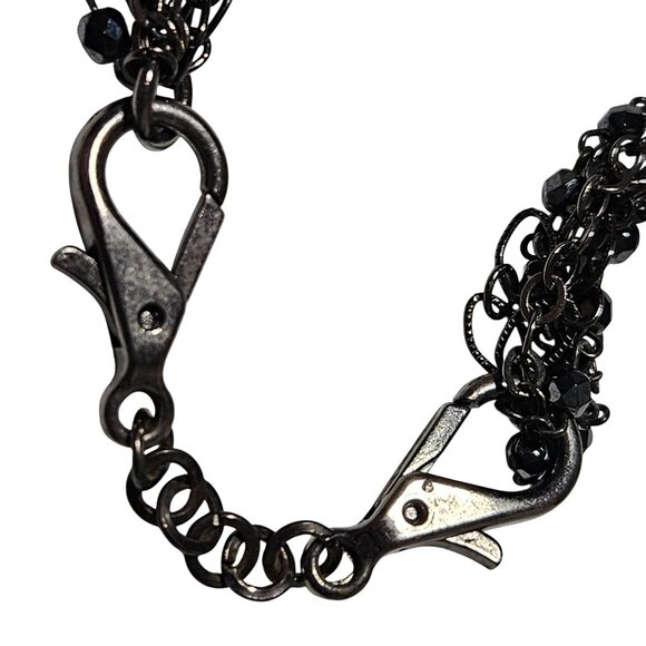 Elegant Black Multi Strand Layered Necklace Chain Beaded Details Fashion Jewelry - Picture 4 of 6